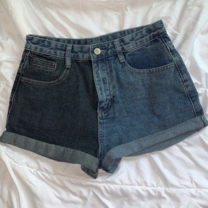 SHEIN Two Tone Turn Up Hem Denim Shorts